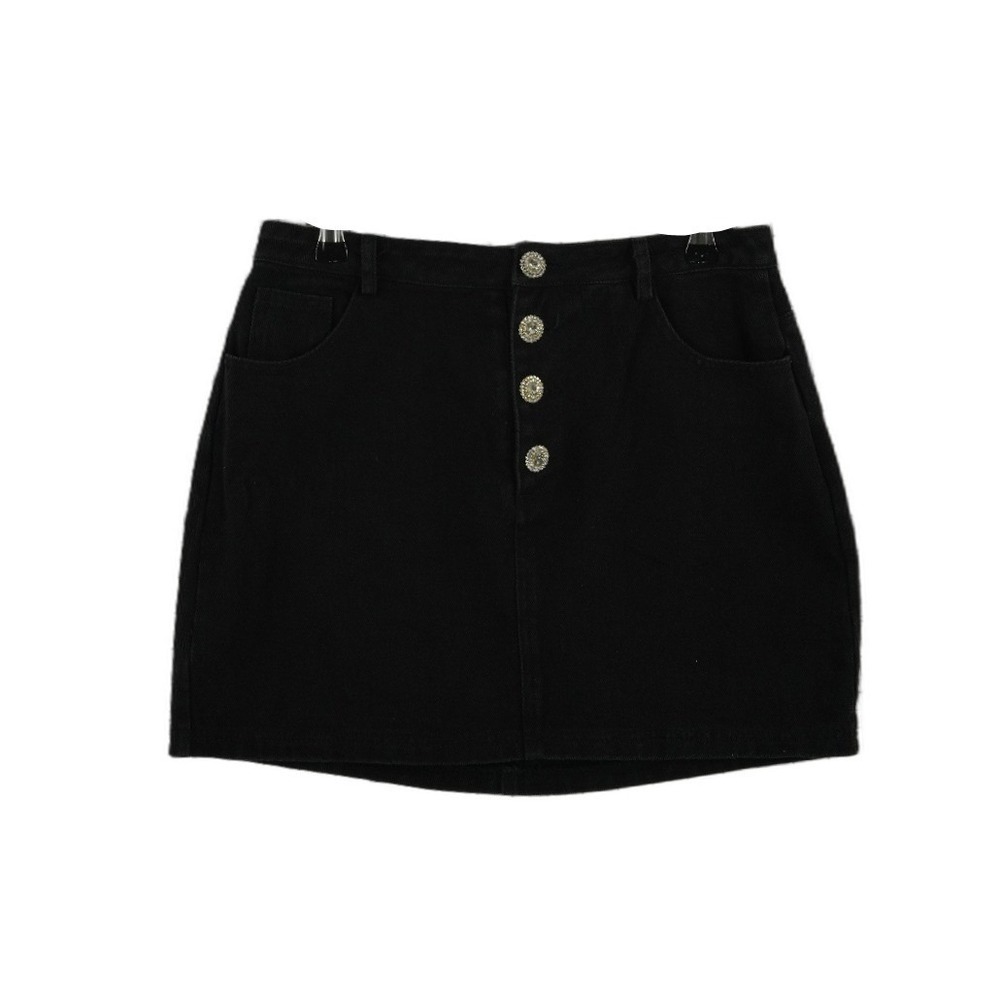 Blush Boutique Denim Mini Skirt Women's Size Medium Black Rhinestone 100% Cotton